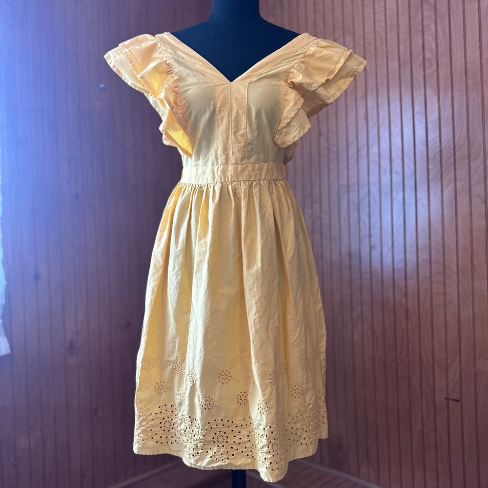 Butter Yellow 100% Cotton Eyelet Dress